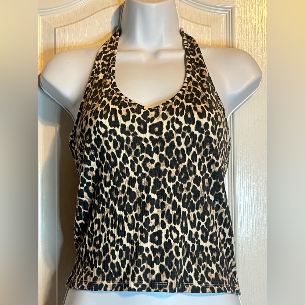 🐆 American Eagle Leopard Print Ribbed Halter Tank - Size Medium 🐆